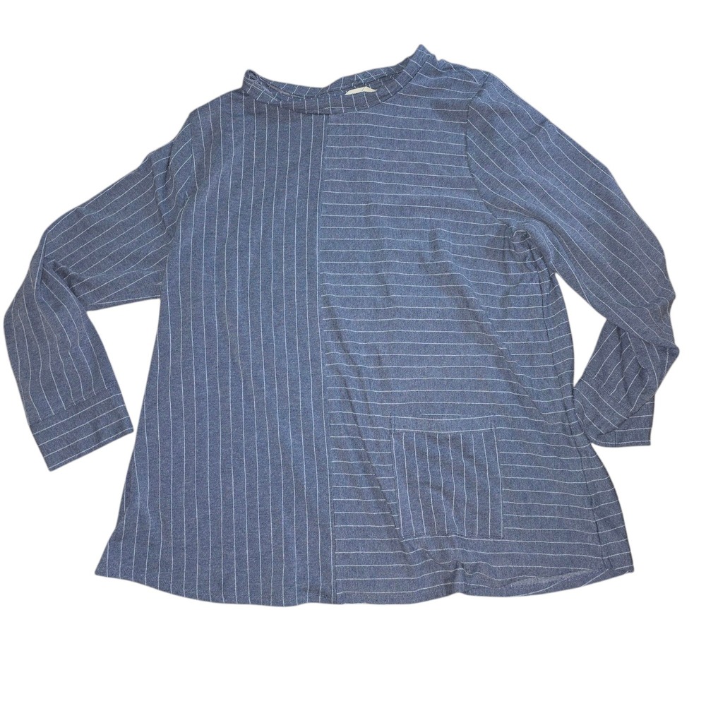 Soft Surroundings Striped Tunic Top Long Sleeve Casual Blue Size M